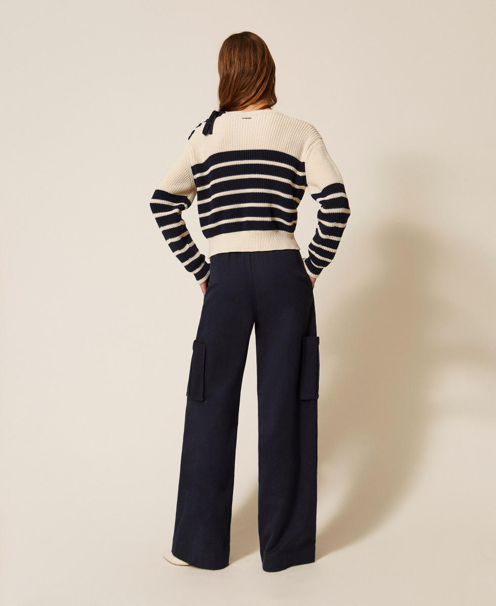 Pantalon cargo ample en gabardine Bleu Nuit Femme 261TP2204_13172_04