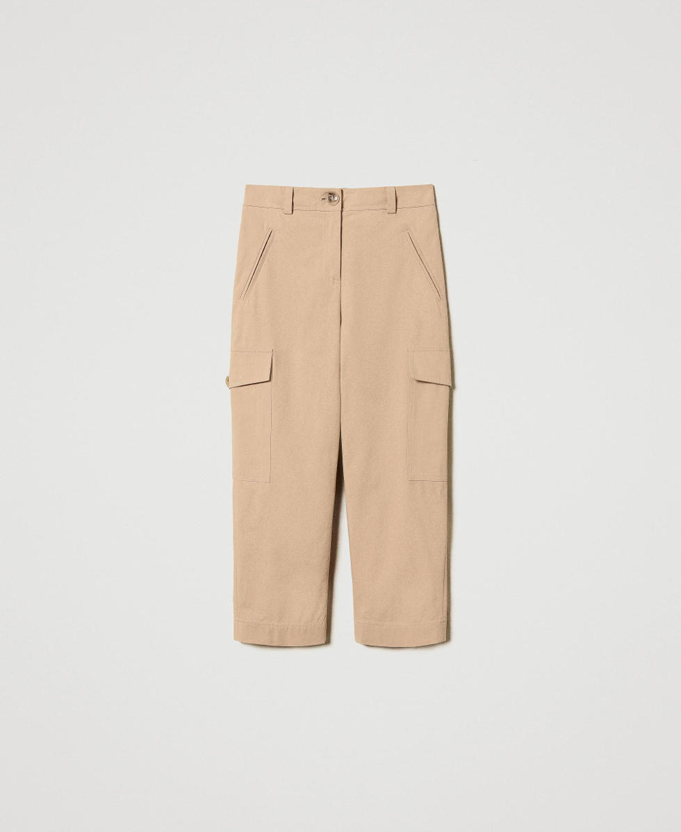 Pantalon cargo en gabardine de coton m&eacute;lang&eacute; Beige &laquo;&nbsp;Rope&nbsp;&raquo; Femme 251TP2212_12145_S0