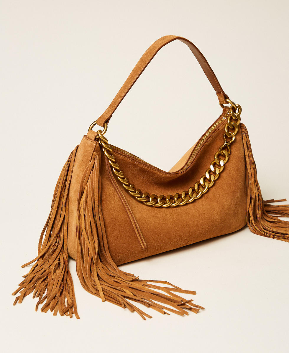 Grand sac Liliane en cuir velours avec franges Marron &laquo;&thinsp;Bubinga Wood&thinsp;&raquo; Femme 262TB7204_11061_02