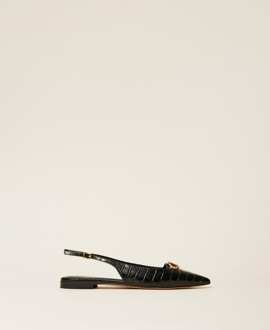 Sling back ballet flats with crocodile print Black Woman 252TCP042_00006_01