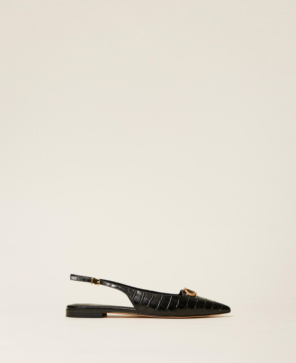 Sling back ballet flats with crocodile print