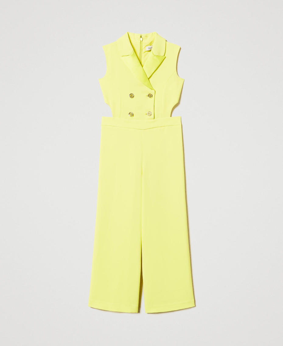 Crêpe and satin jumpsuit with cut-out Yellow Plum Girl 251GJ2QN4_12124_S0