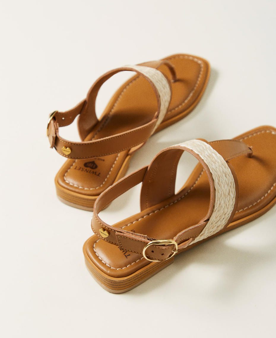 Flat thong sandals with raffia Brown Box Woman 251LLT010_12112_03