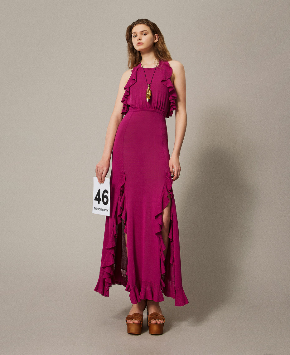 Long knit dress with flounces