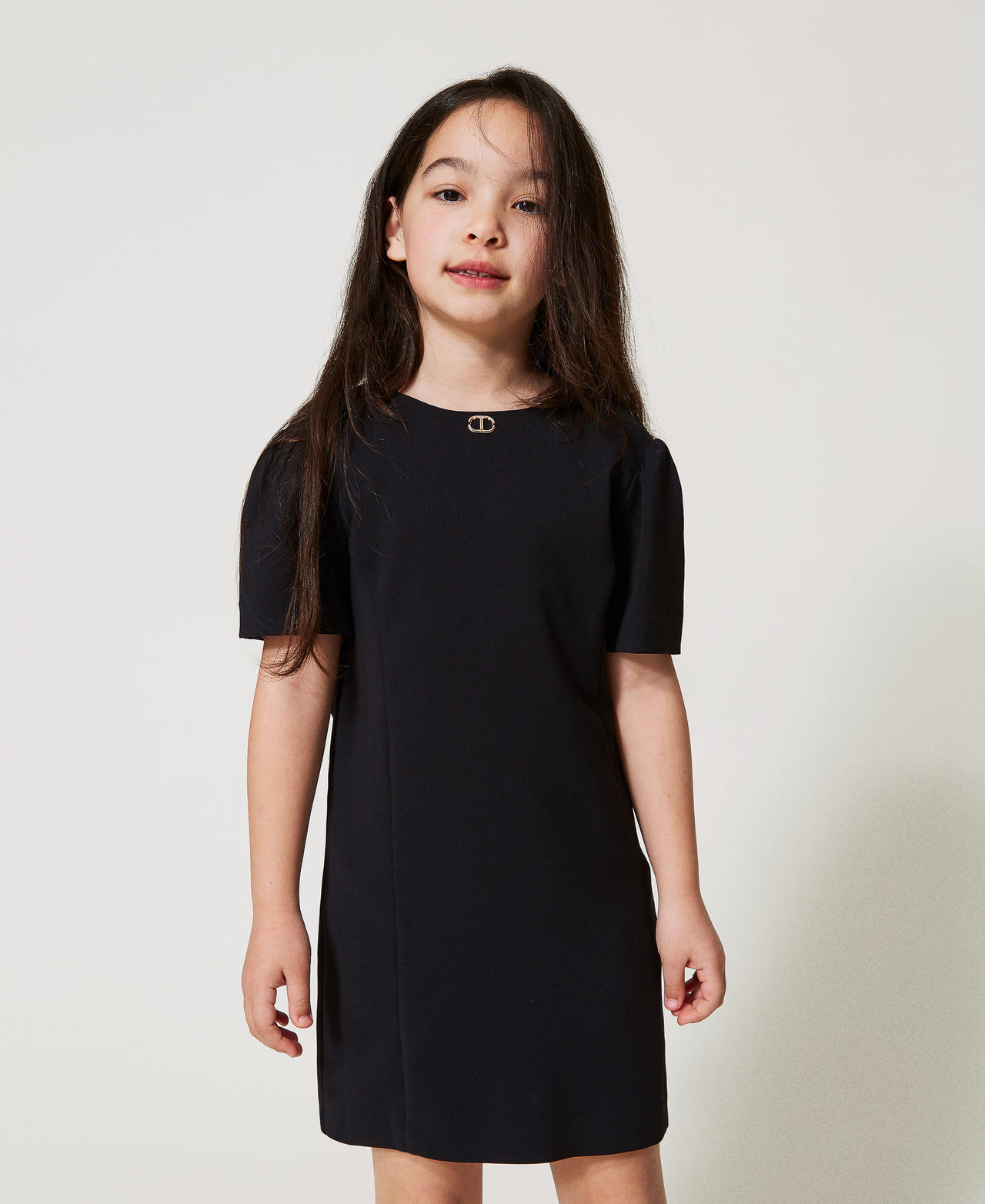 Короткое платье из крепа с бантом Черный Девочка 251GJ2QN9_00006_02