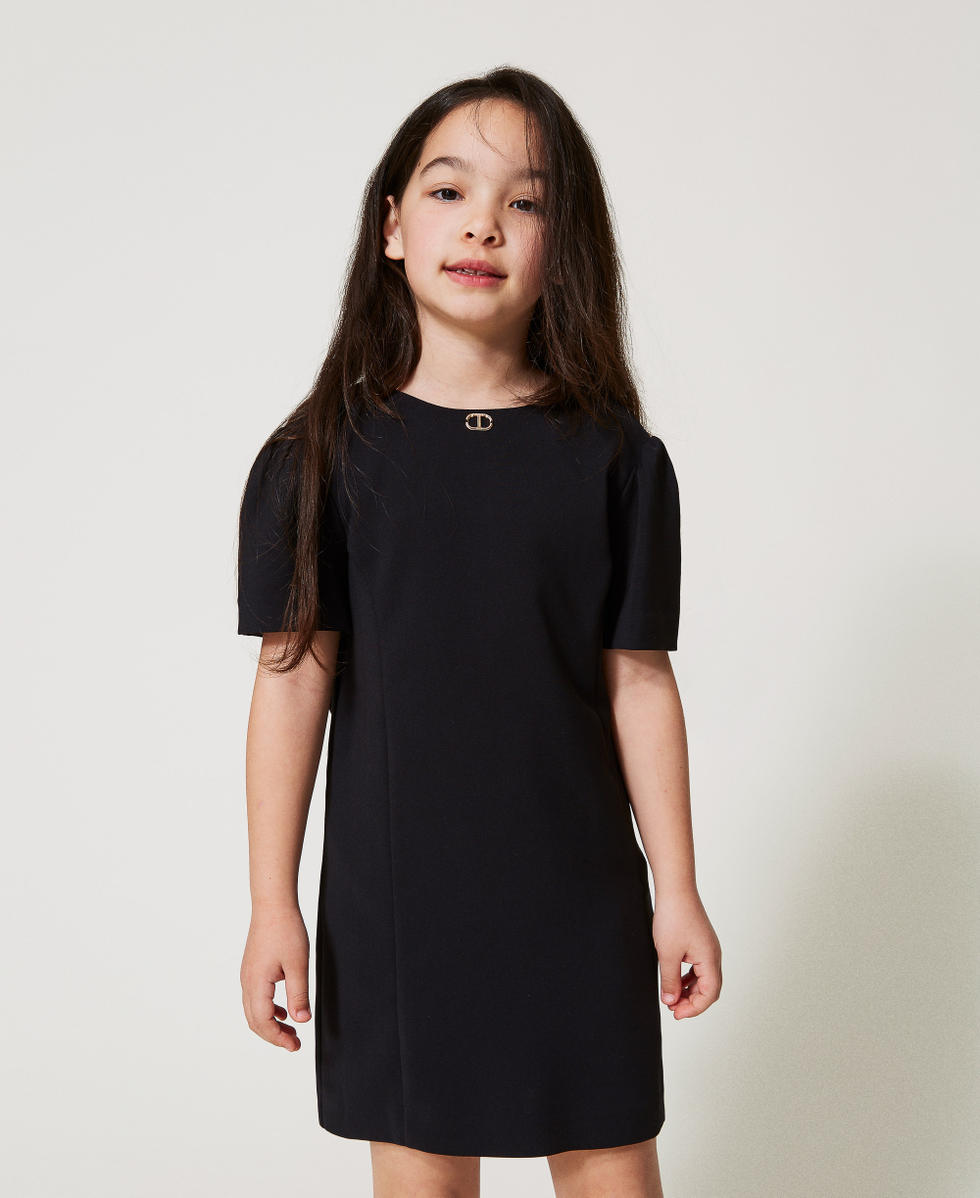 Kurzes Kleid aus Krepp mit Schleife Schwarz M&auml;dchen 251GJ2QN9_00006_02