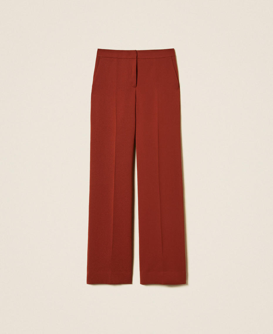 Cr&ecirc;pe palazzo trousers "Cherry Wood" Brown Woman 262TP2043_06501_S0