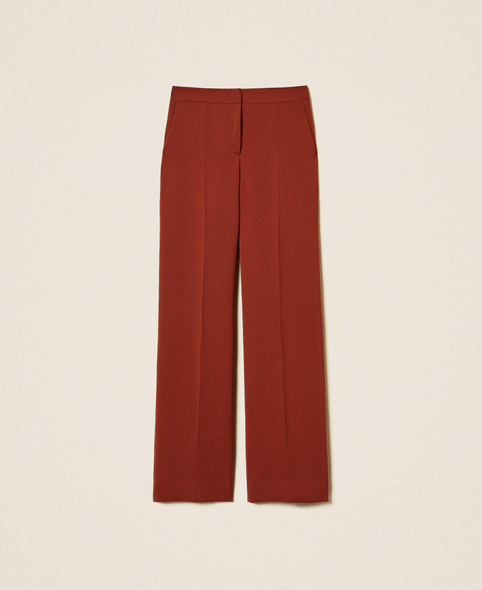 Pantalon palazzo en cr&ecirc;pe Marron "Cherry Wood" Femme 262TP2043_06501_S0