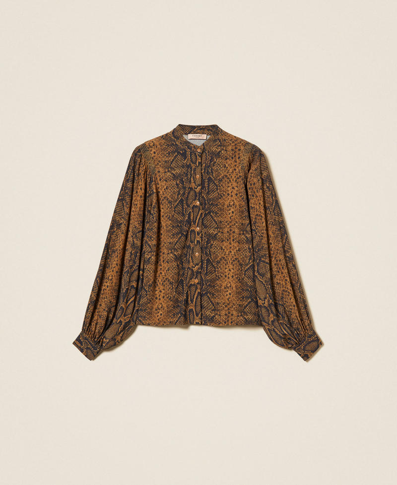 Camicia in cr&ecirc;pe de Chine a stampa python Stampa Python Marrone "Nut" / Black Donna 262TT2602_14141_S0