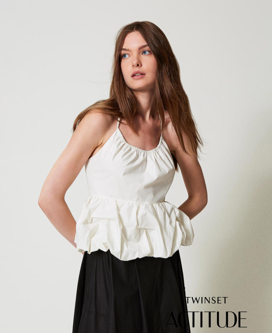 Poplin flounce top Sugar White Woman 251AP2302_00632_PA
