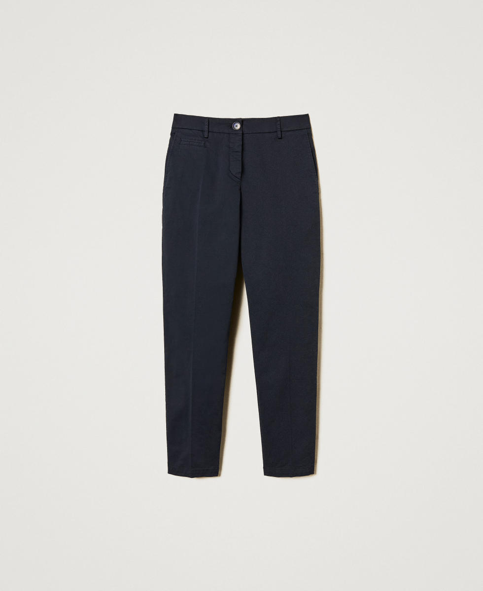 Cropped twill trousers Blue Night Woman 251TP2684_00238_S0
