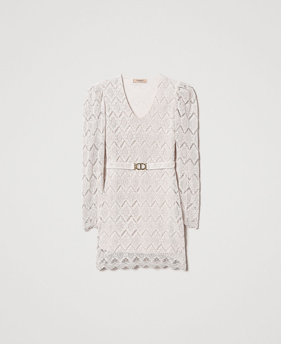 Short macram&eacute; lace dress Delicate Beige Woman 251TP2402_12140_S0