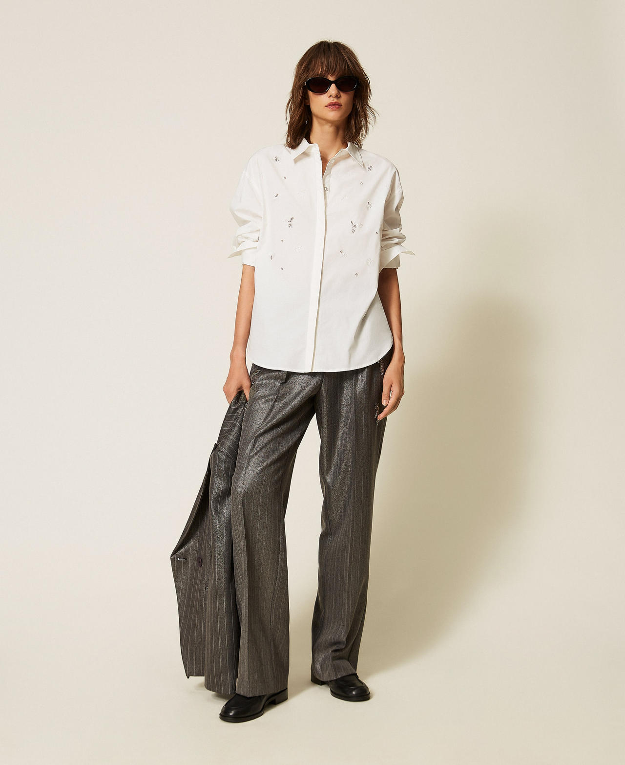 Camicia in popeline con ricamo Off White Donna 262AP2322_00526_01