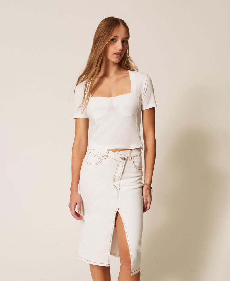 Bustier-T-Shirt mit geformtem Kragen Mattwei&szlig; Frau 261AP2166_00526_01