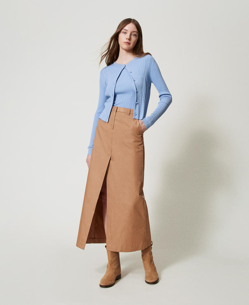 Long twill skirt with slit