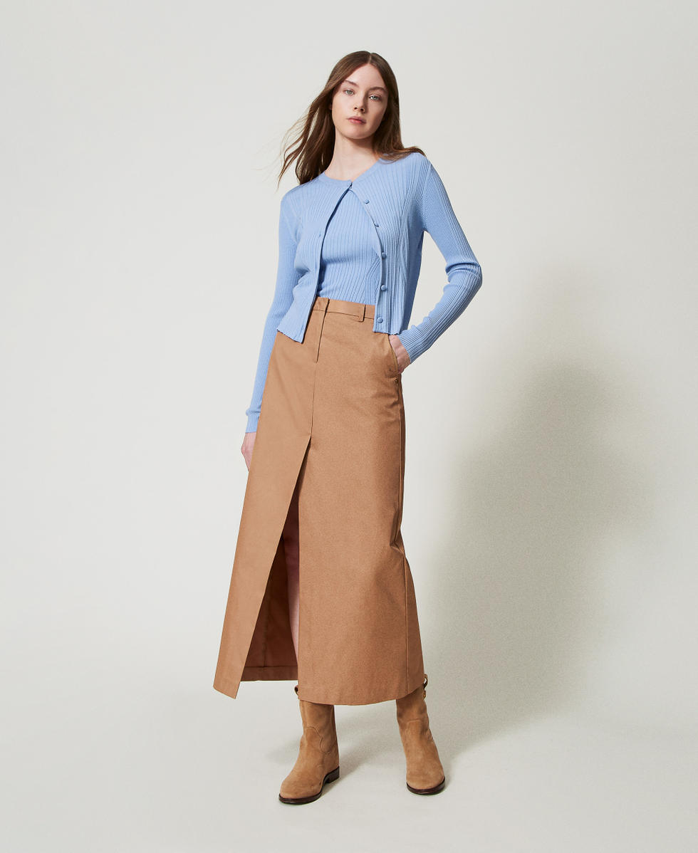 Long twill skirt with slit Brown Box Woman 251LL2ECC_12112_01