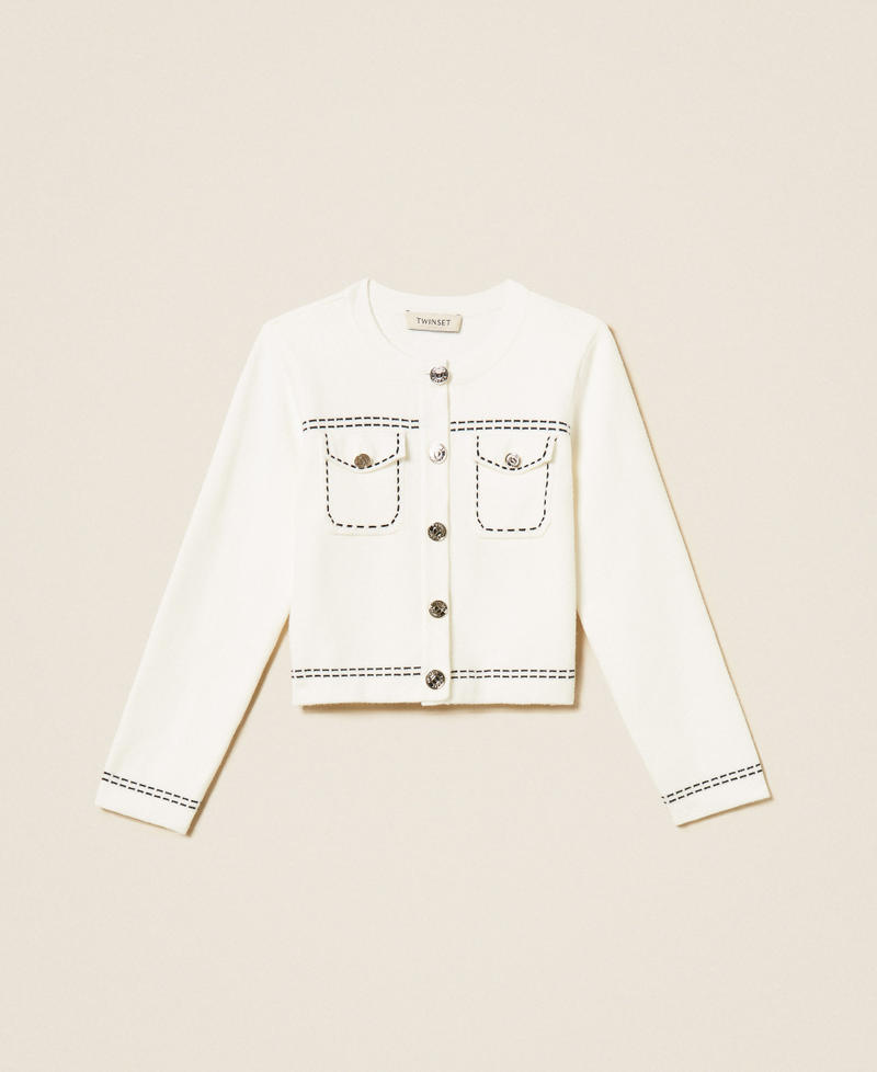 Knitted jacket with stitching "Snow" White/Black Girl 262GJ3020_13770_S0