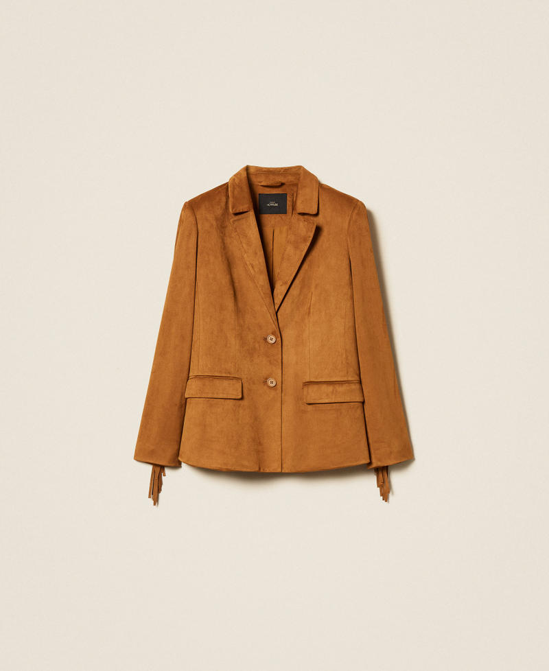 Suede blazer with fringes Rubber Brown Woman 261AP2331_10065_S0