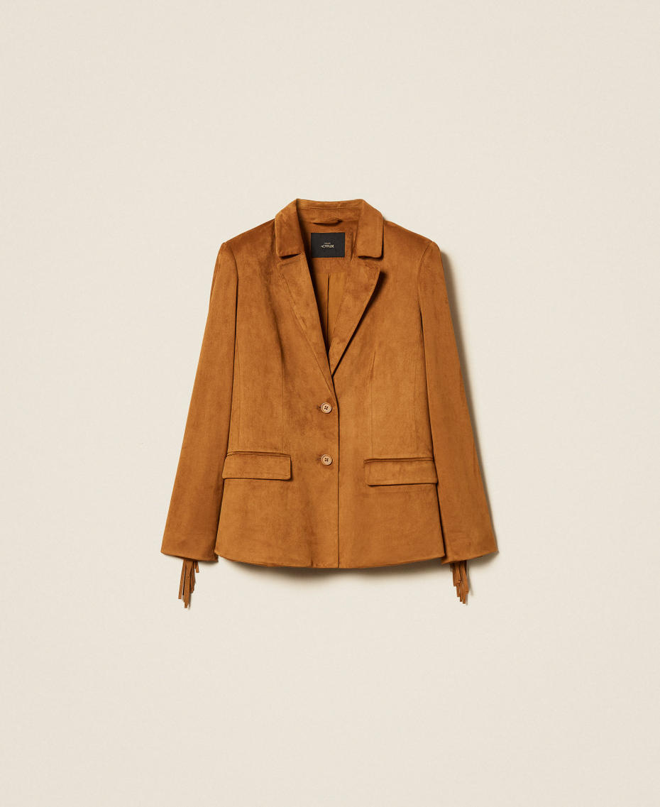 Suede blazer with fringes Rubber Brown Woman 261AP2331_10065_S0