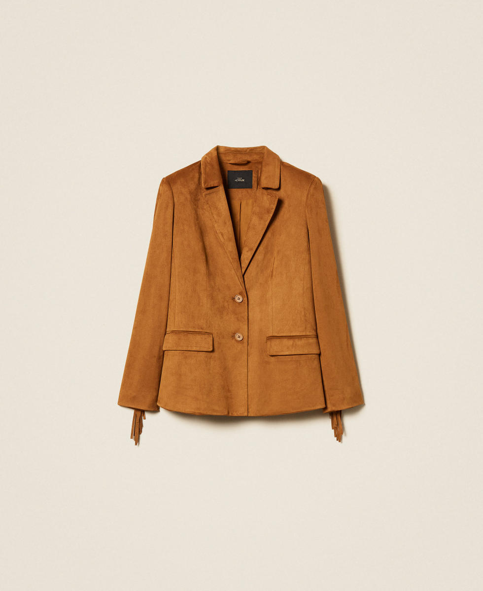 Suede blazer with fringes