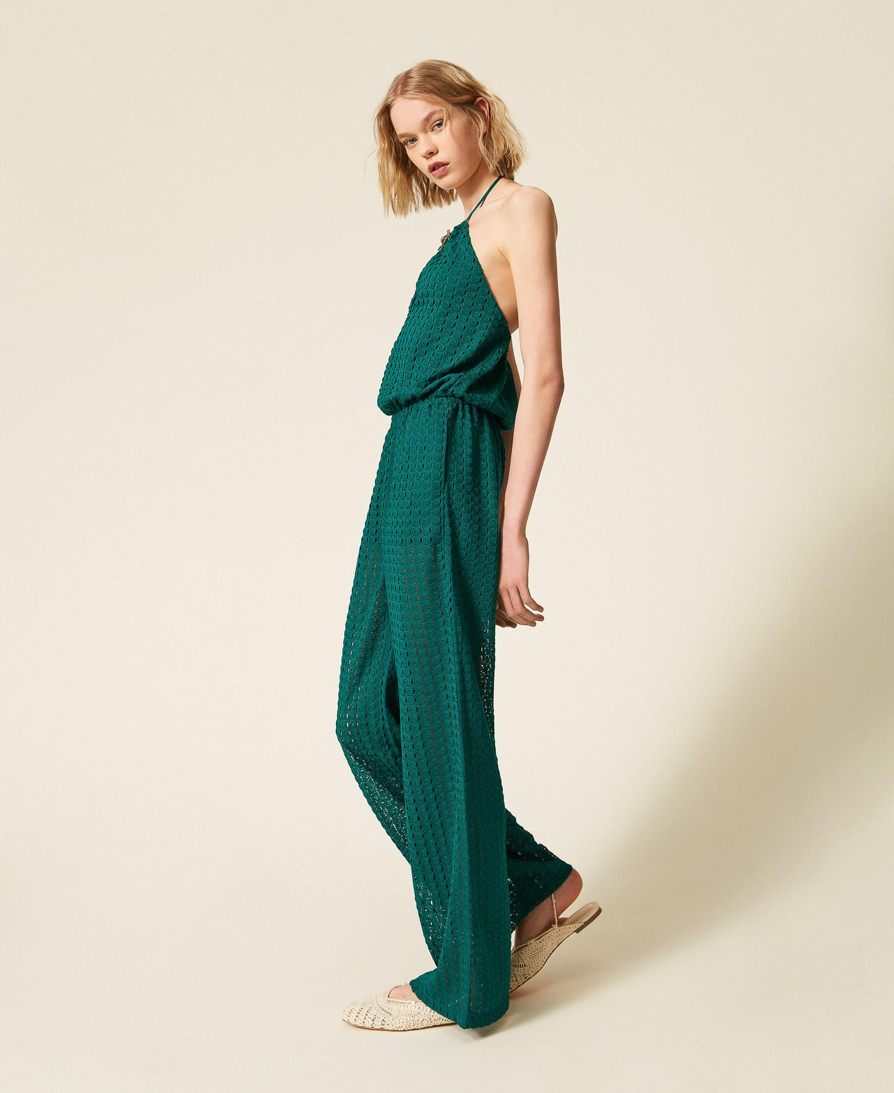 Tuta lunga crochet con balza Verde "Light Emerald" Donna 261LM2BFF_10316_02