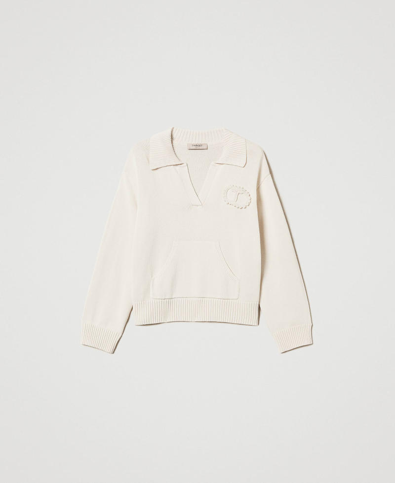 Pullover aus Baumwollmischung mit H&auml;kelpatch Light Natural Frau 251TP3250_12227_S0