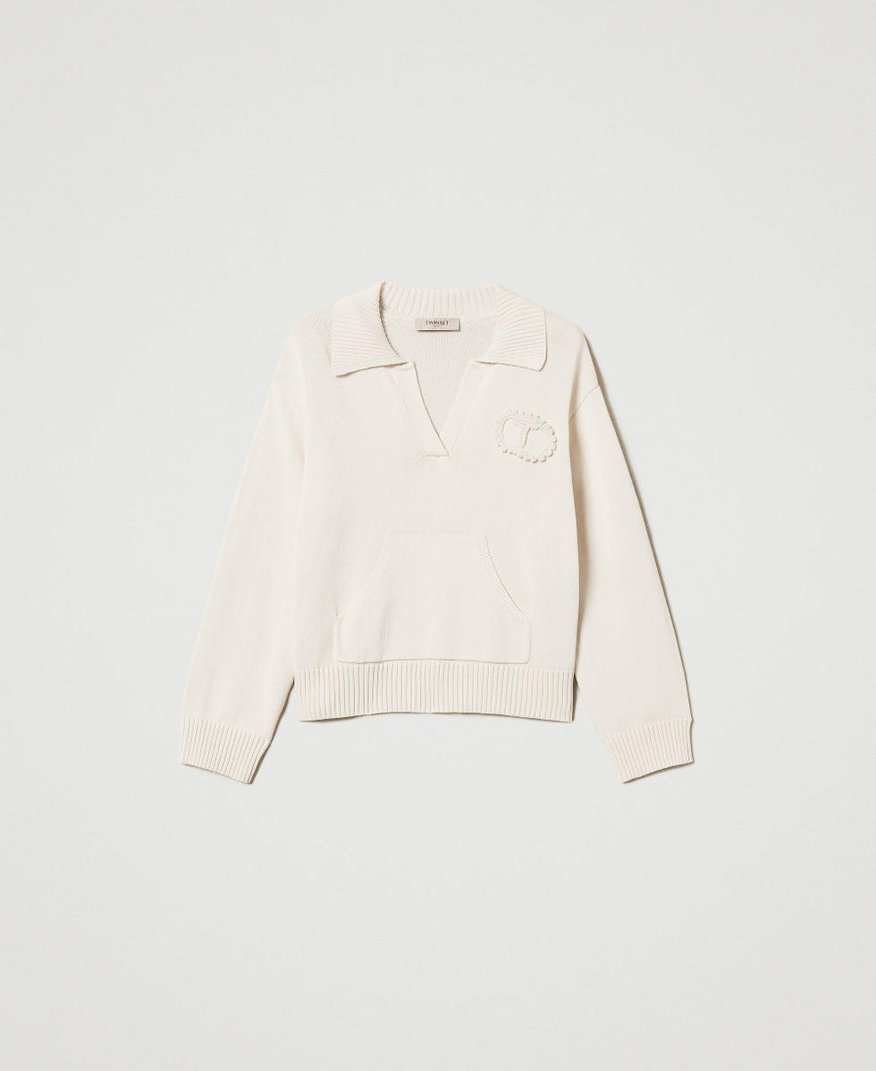 Cotton blend jumper with crochet patch