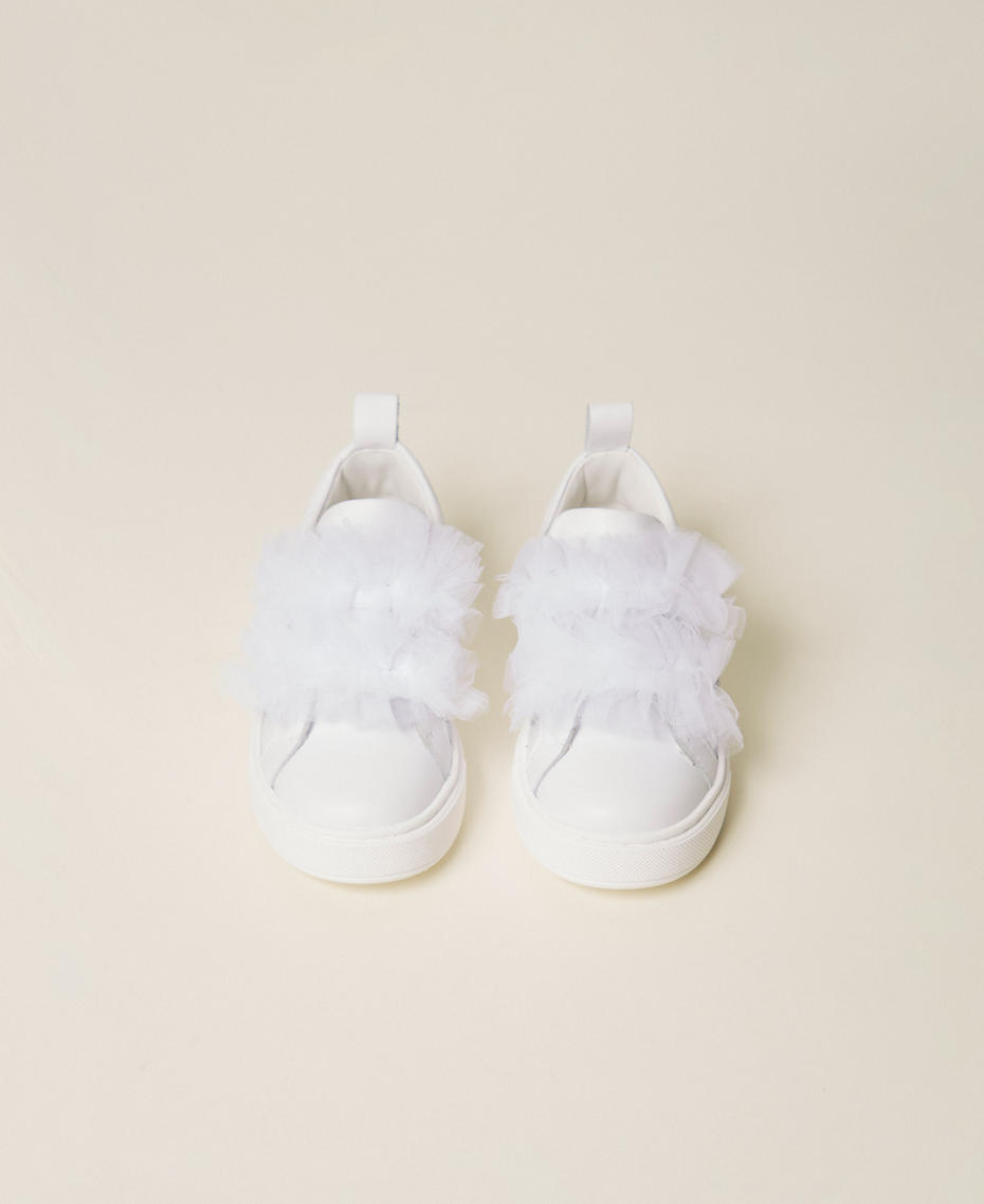 Girls' leather trainers with tulle flower Milk Girl 261GCB010_12577_04
