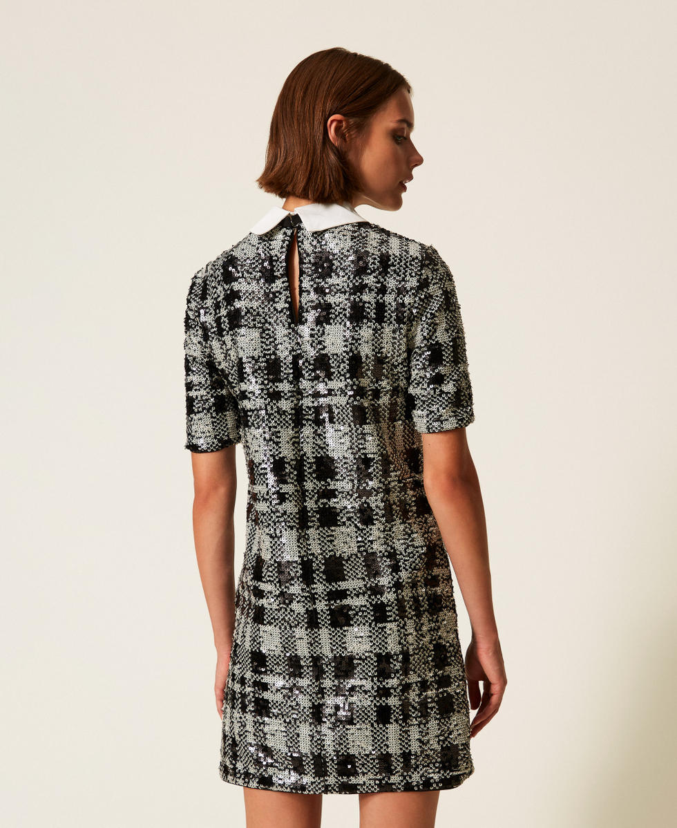 Short sequin dress with check pattern B&W Sequins Check Woman 252AT2261_12922_03