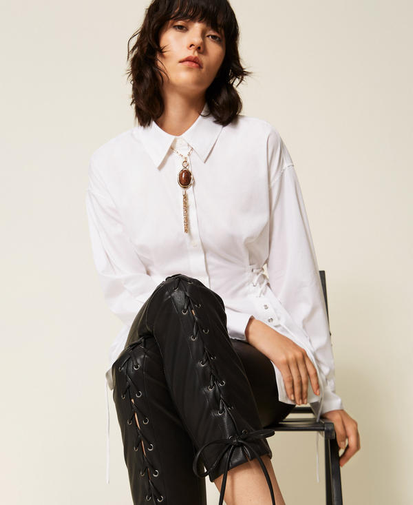 Faux leather trousers with ties