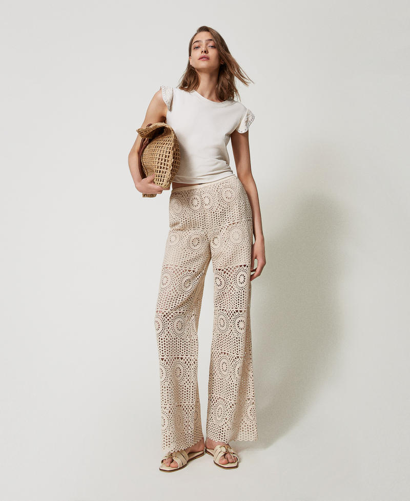 Geh&auml;kelte Palazzohose Almond Beige Frau 251LM2CEE_12363_01