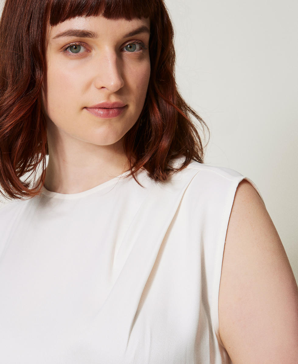 Shiny satin top with pleats Mother Of Pearl Woman 251TP2652_00059_04