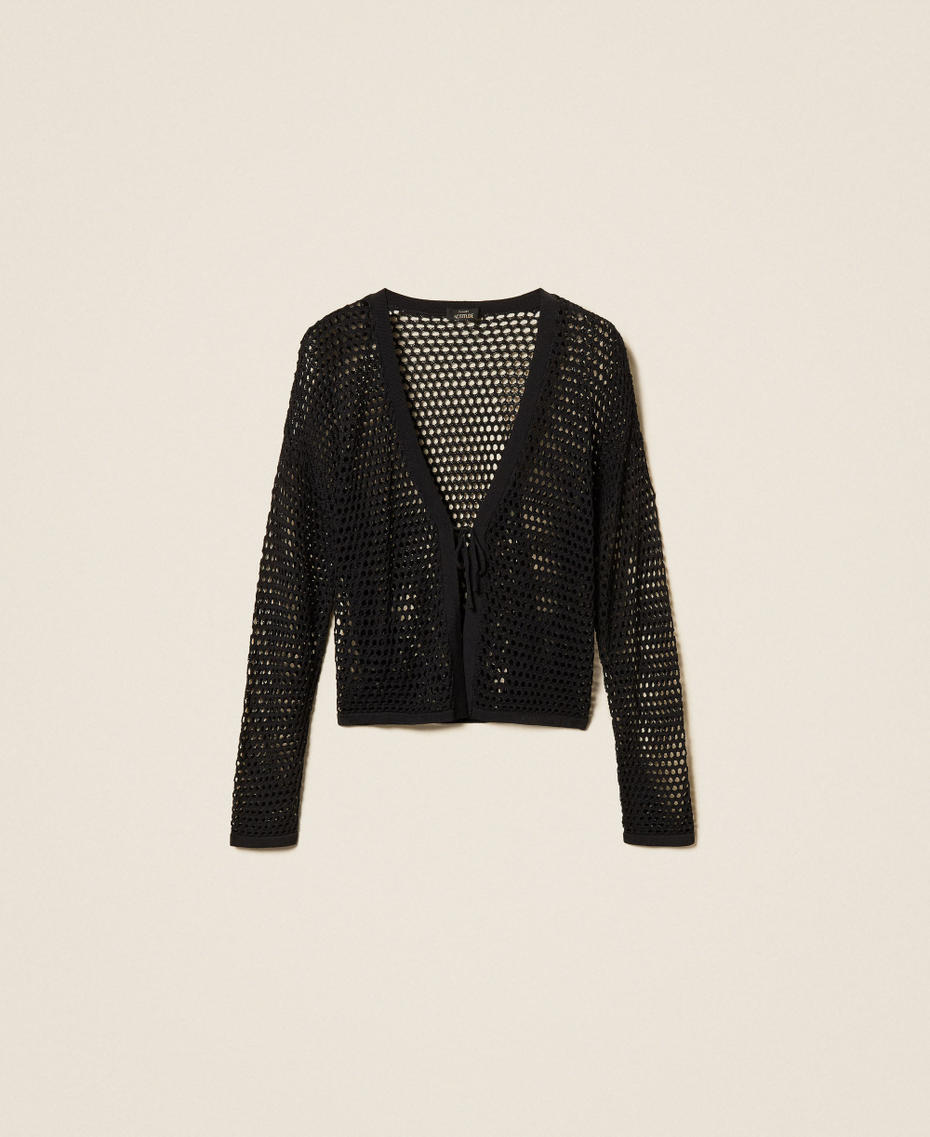 Mesh knit cardigan Black Woman 261AP3031_00006_S0