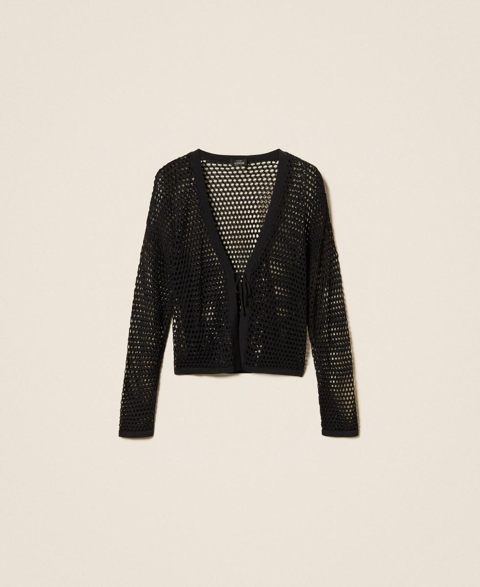 Mesh knit cardigan Black Woman 261AP3031_00006_S0