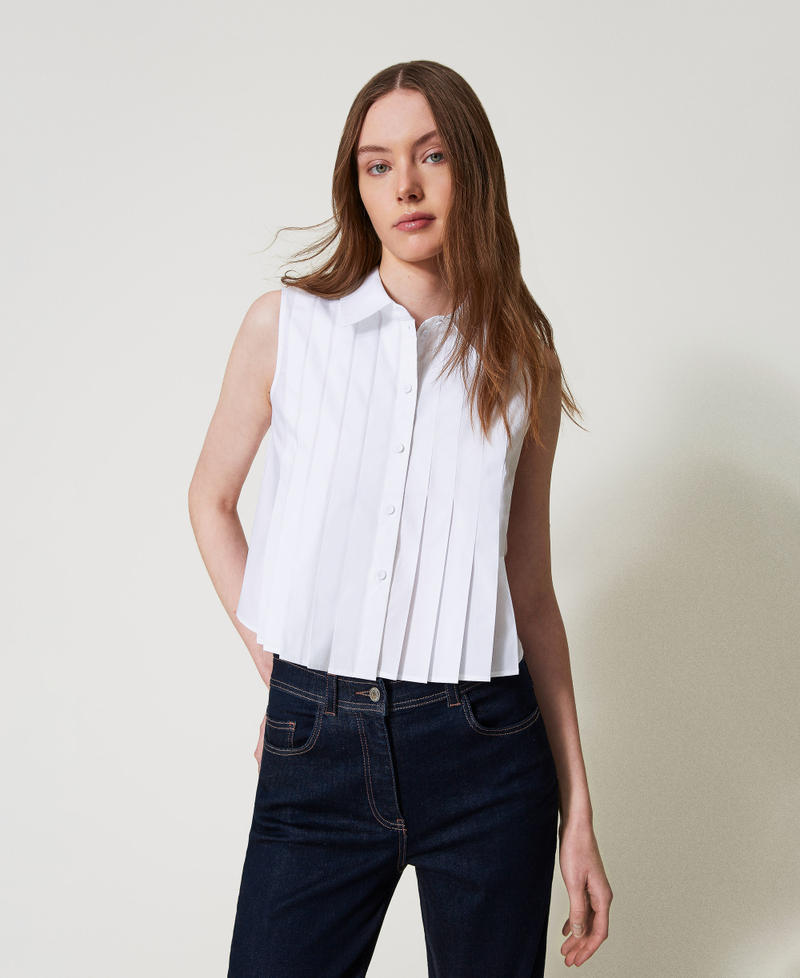 Cropped shirt with pleats "Papers" White Woman 251AP2290_00840_01