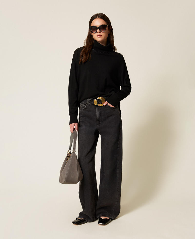 Maglia dolcevita lurex con treccia Nero Donna 252LL3NBB_00006_T0