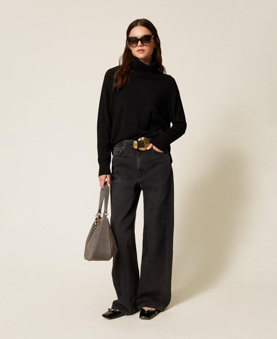 Maglia dolcevita lurex con treccia Nero Donna 252LL3NBB_00006_T0