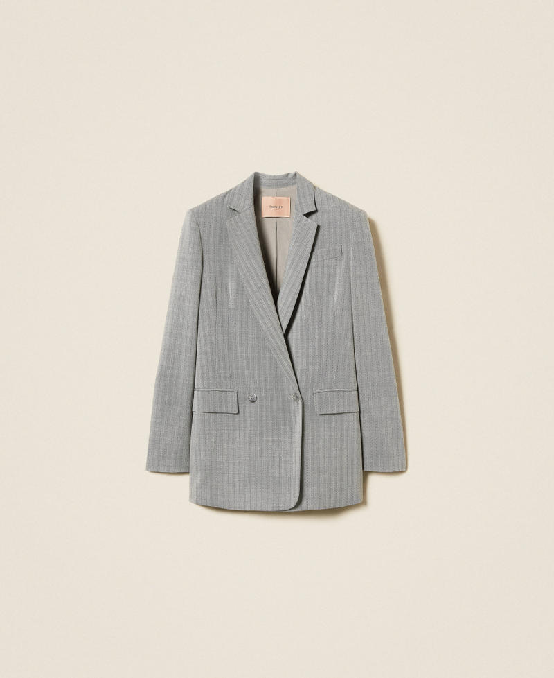 Wool blend sartorial blazer Light Grey Pinstripe Woman 252TP2630_12738_S0