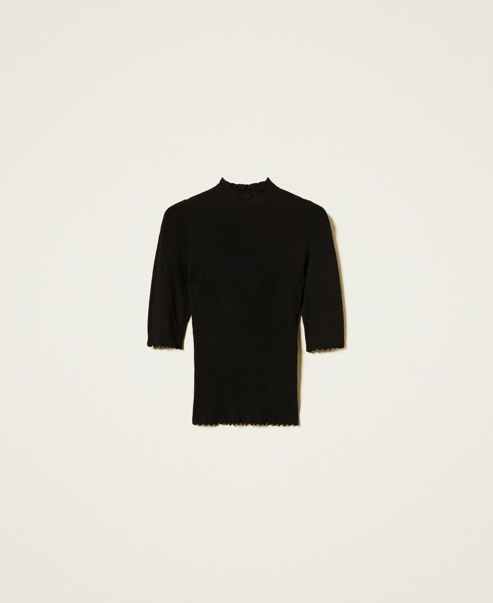 Fitted jumper with openwork detail Black Woman 251TP3011_00006_S0