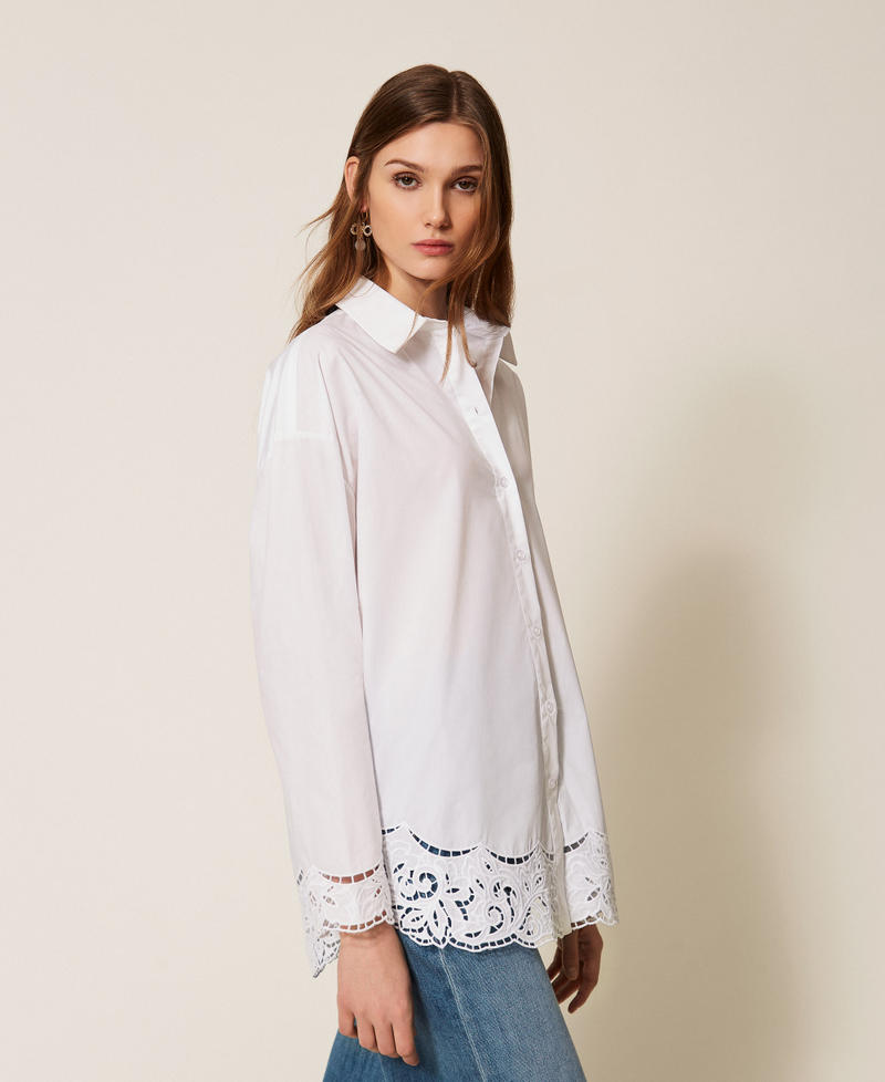 Camicia in popeline con ricamo Bianco Donna 261TP2430_00001_02
