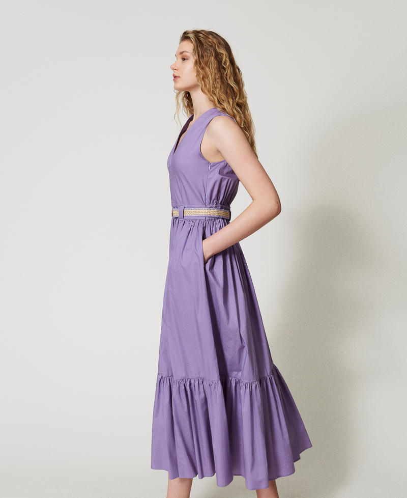 Long poplin dress with flounce Cold Lavender Woman 251TT2101_11948_02