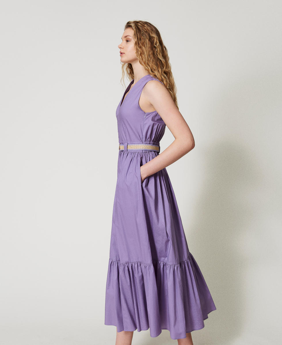 Maxikleid aus Popeline mit Volant Cold Lavender Frau 251TT2101_11948_02
