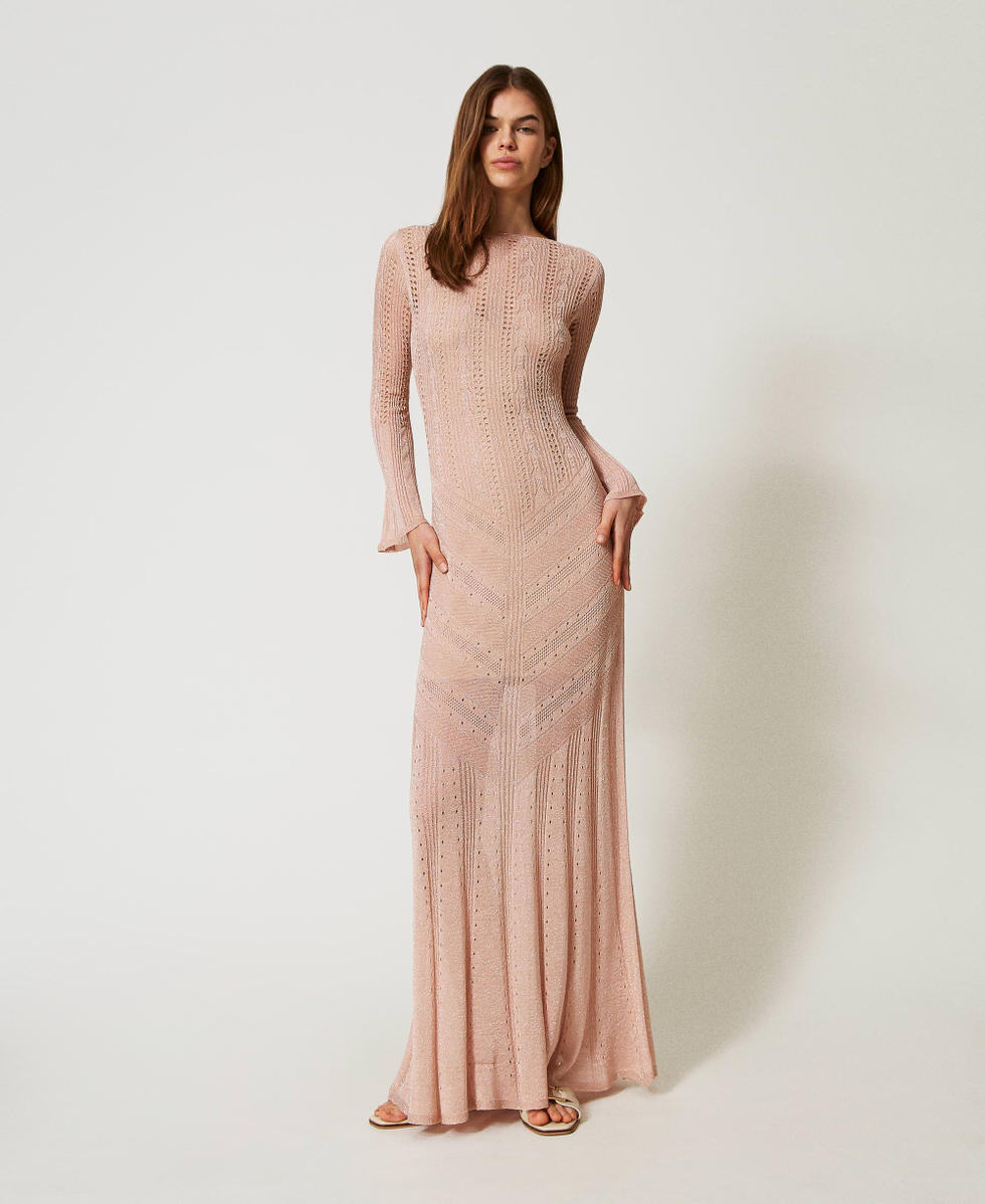 Robe longue double usage en maille Sahara Rose Lurex Femme 251TT3180_12473_05