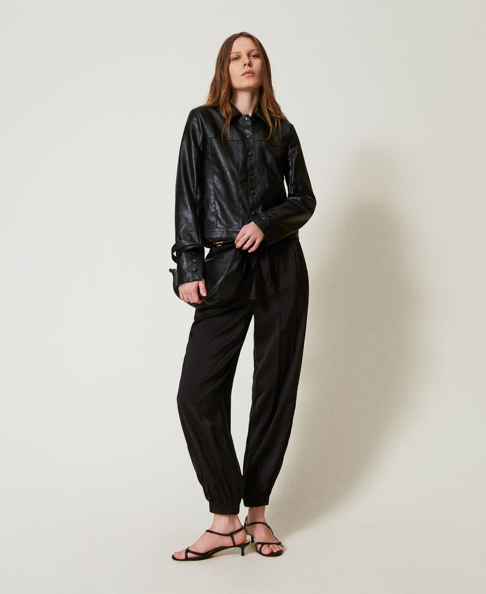 Chaqueta de efecto piel craquelada Negro Mujer 251LL21AA_00006_02