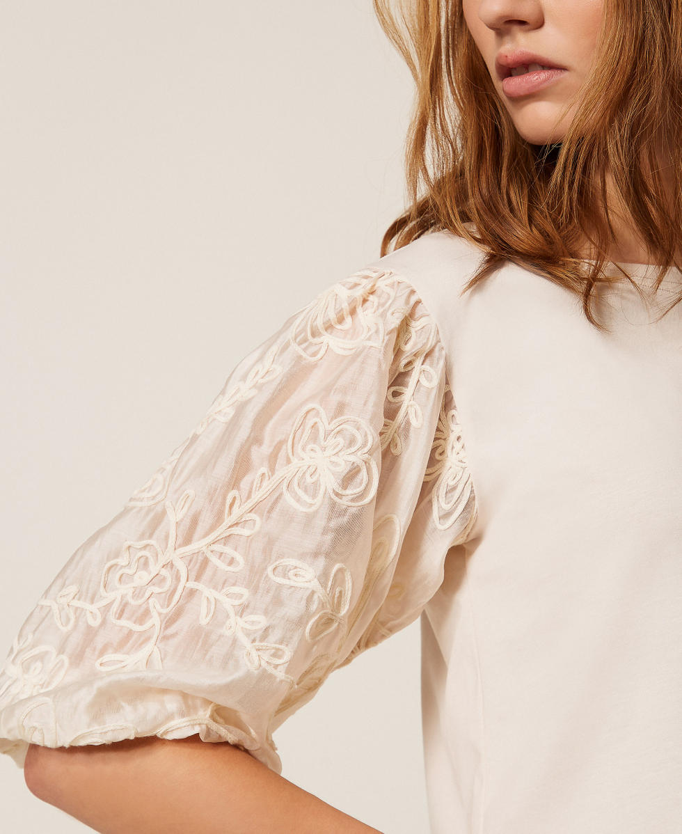 Blouse avec manches brod&eacute;es Blanc Parchemin Femme 261LB2PBB_00461_04