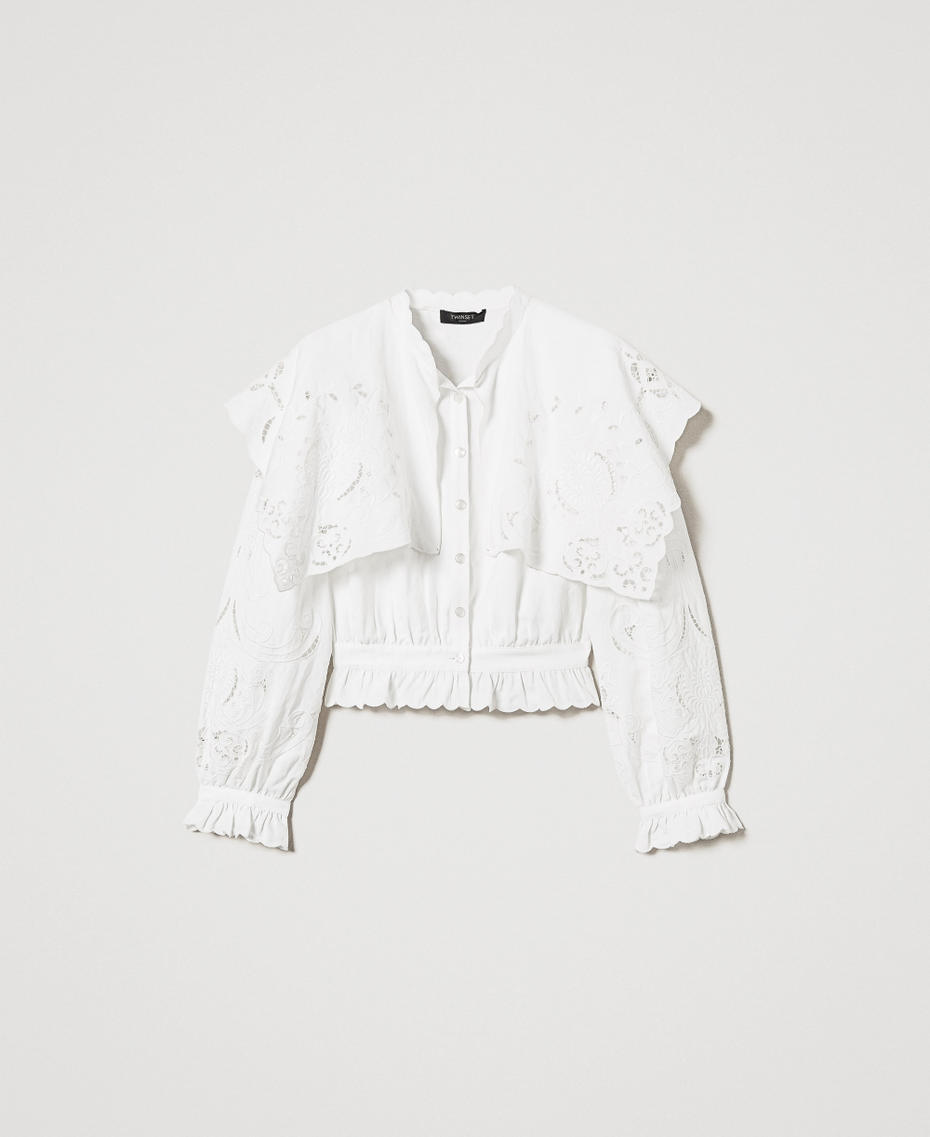 Camicia 'Elba' in lino con ricami Bianco Neve Donna 251TS2112_00282_S0