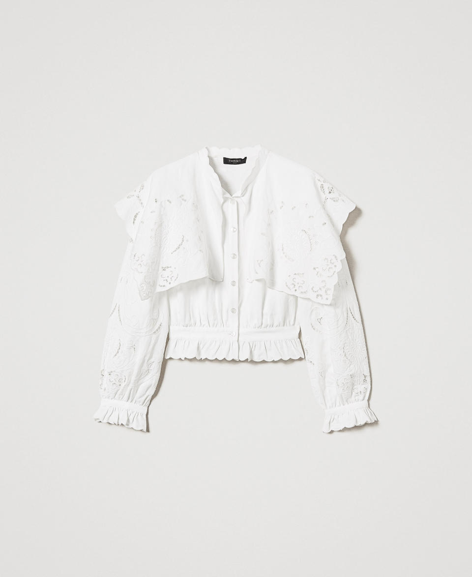 Camicia 'Elba' in lino con ricami Bianco Neve Donna 251TS2112_00282_S0