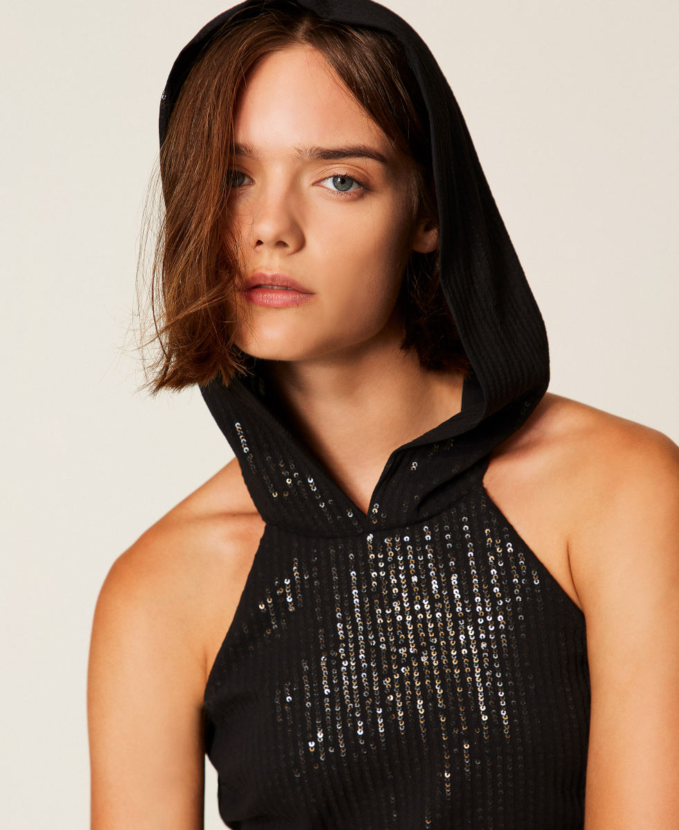 Short MYFO dress with sequins Black Woman 252AQ2151_00006_04