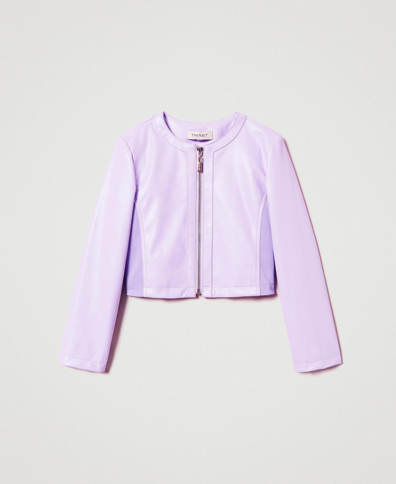 Faux leather cropped jacket Pastel Violet Girl 251GJ2560_11862_S0