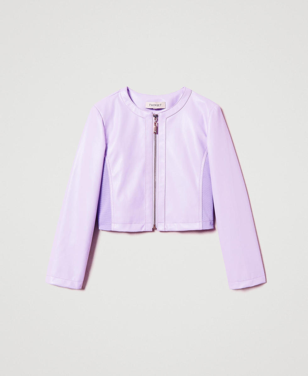 Faux leather cropped jacket Girl, Purple | TWINSET Milano